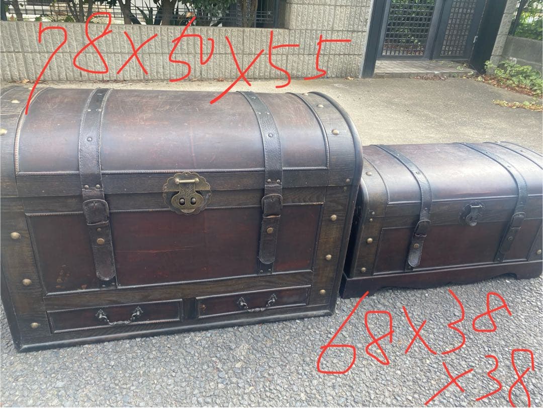 2個　木製トランクセット ダークブラウン