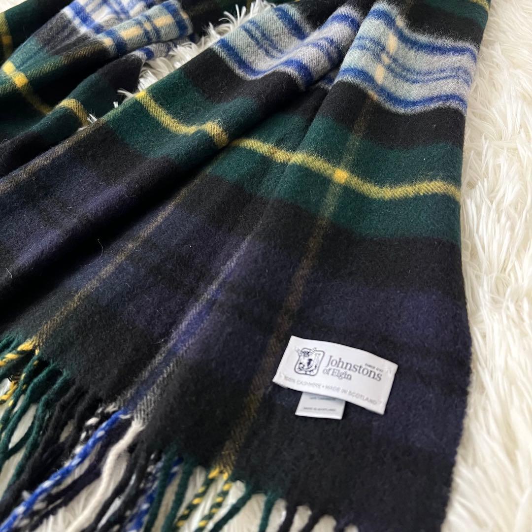 【美品】ジョンストンズ　カシミヤ ドレスゴードン チェック柄 大判ストール