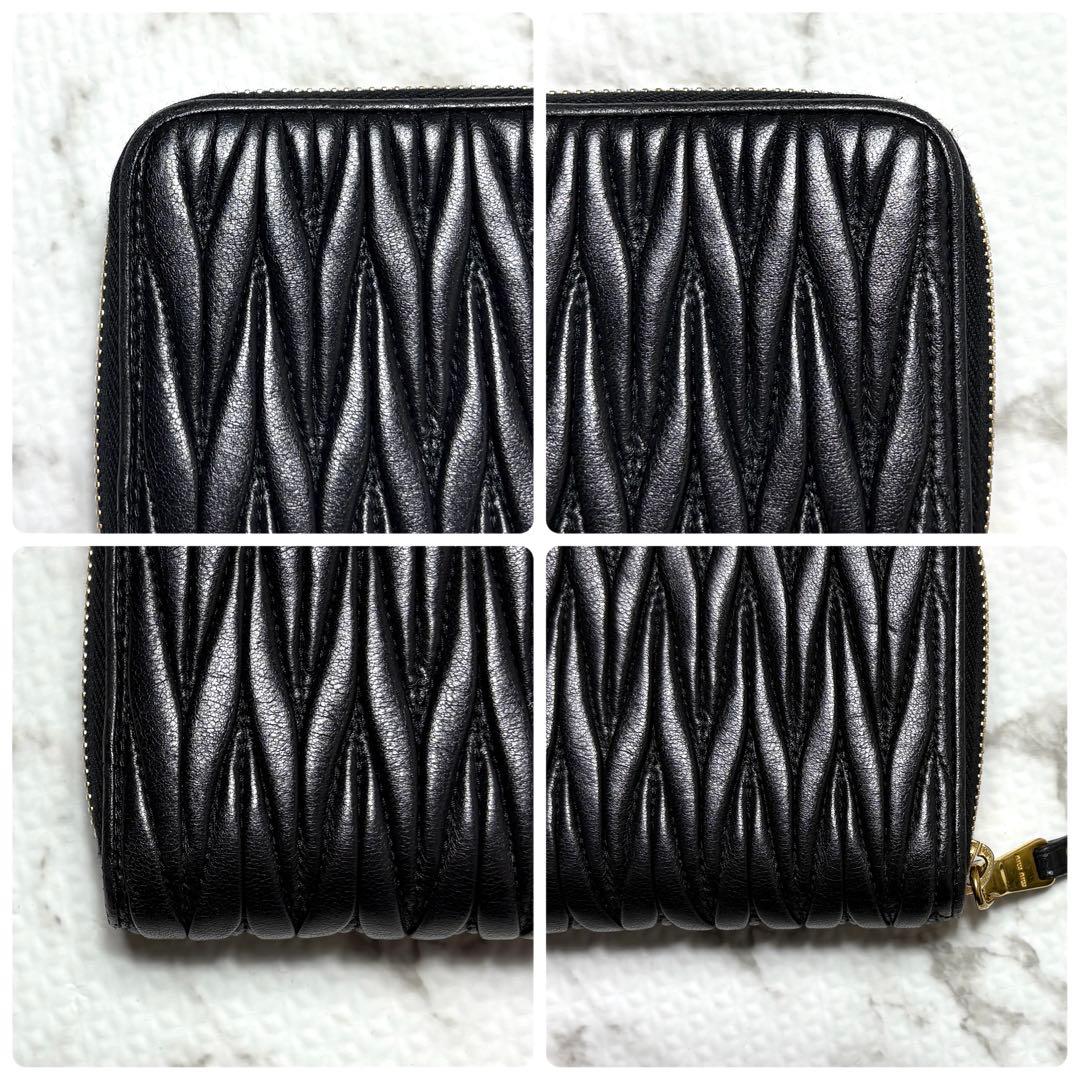 【美品】ミュウミュウ マテラッセ 二つ折り財布 ブラック ゴールド金具 レザー