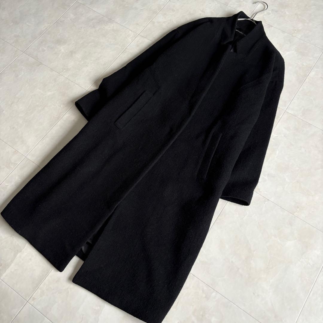 mizuiro ind ウール混スタンドカラー ロングコート 黒 フリー 日本製