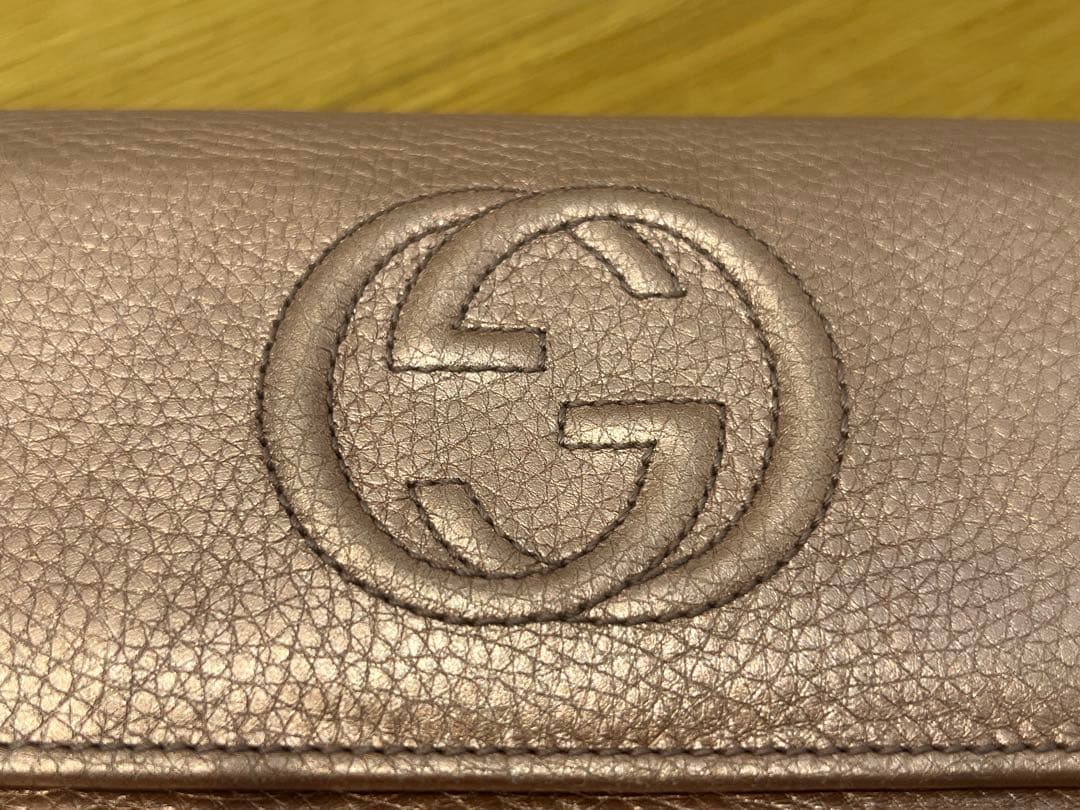 ◆GUCCI グッチ ソーホー 2つ折り 長財布 レザーメタリック USED品◆