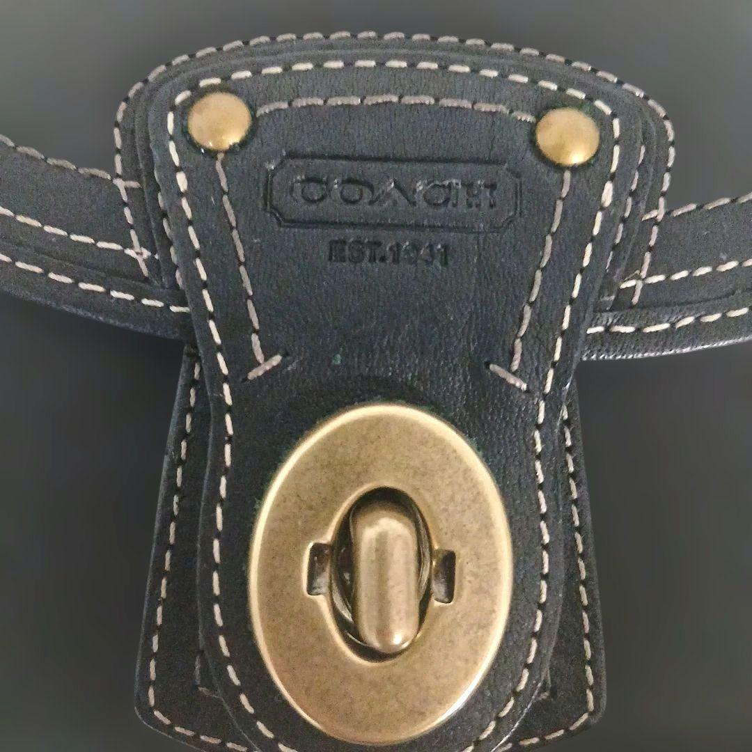 がま口 COACH コーチ レザー 黒 ブラック 折り財布