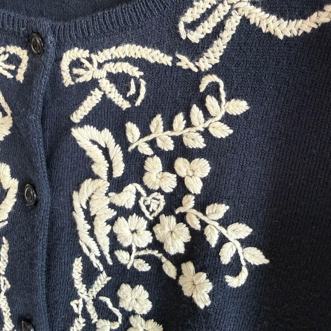 美品【ケイタマルヤマ】立体 刺繍 コットン ニット カーディガン (2) 上品