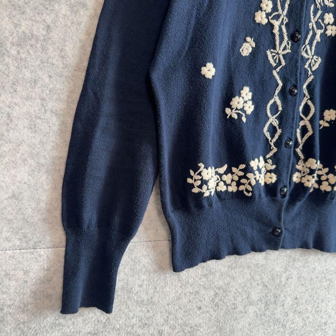 美品【ケイタマルヤマ】立体 刺繍 コットン ニット カーディガン (2) 上品