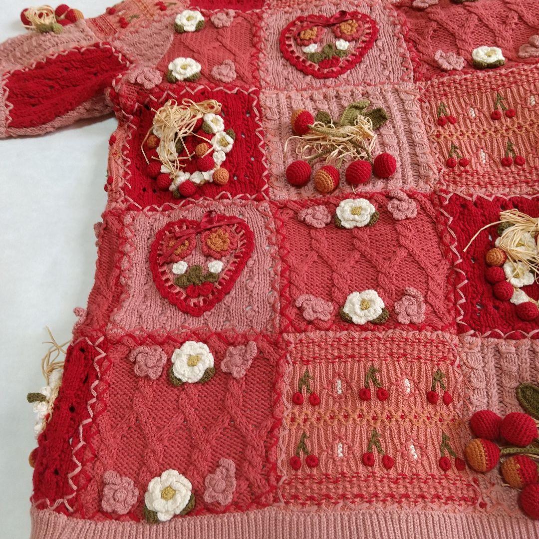 ピンクハウス 花柄刺繍モチーフ付きピンク系半袖カーディガン
