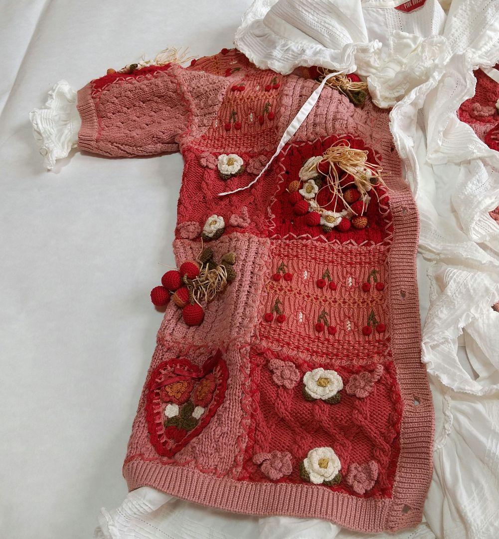 ピンクハウス 花柄刺繍モチーフ付きピンク系半袖カーディガン