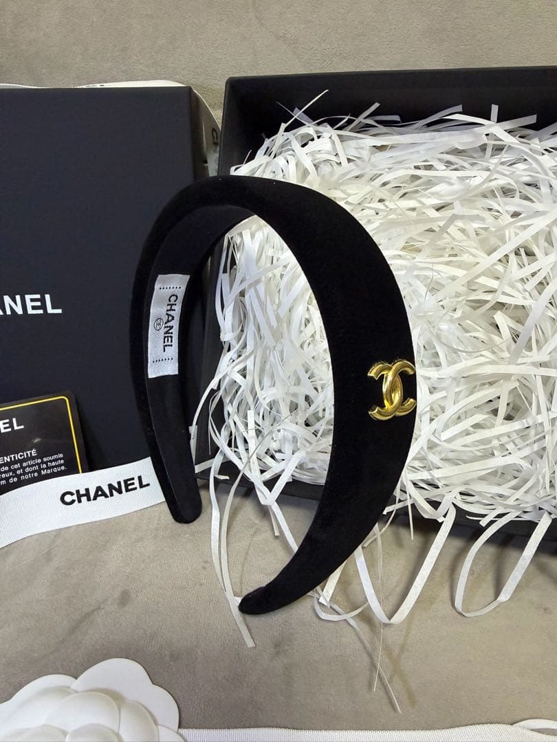 CHANEL シャネル カチューシャ ベロアカチューシャ ブラック 黒 未使用