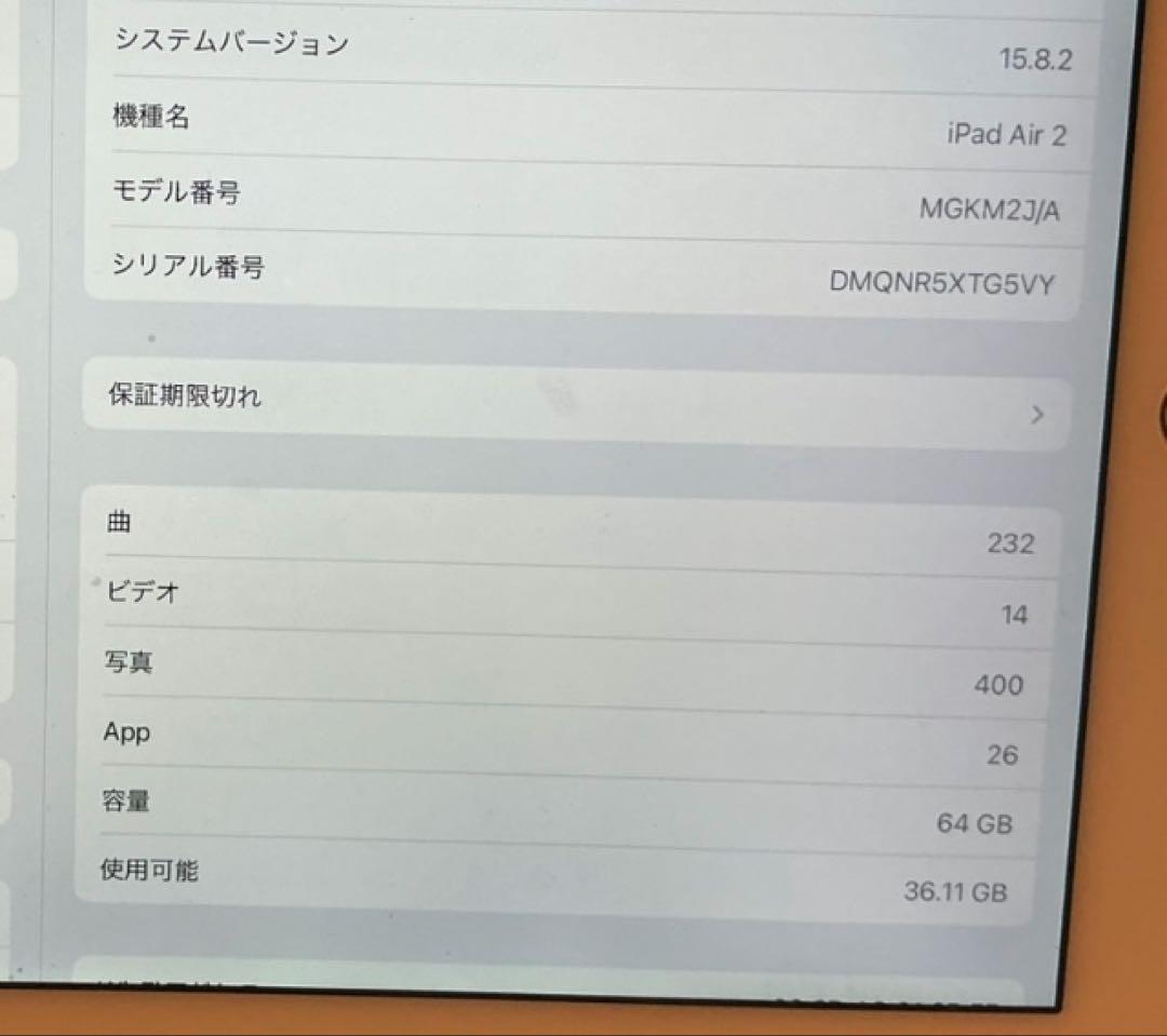Apple iPad Air2 64GB Wi-Fiモデル シルバー