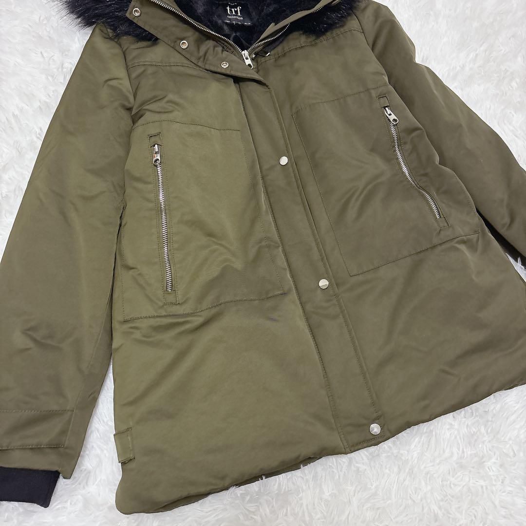 ✨美品✨ZARA TRF ファー付きモッズコート 裏ボア 2way 防寒 カーキ