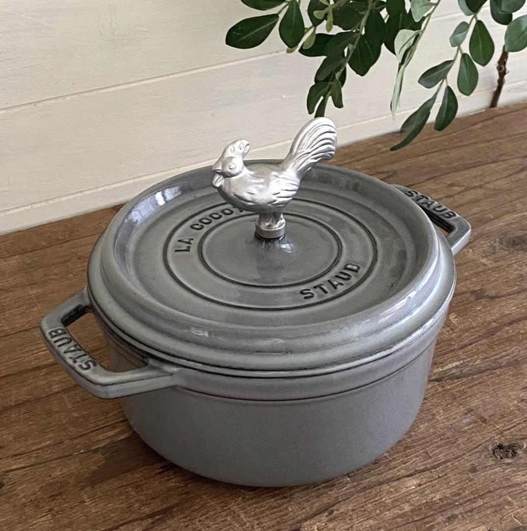 STAUB 18cm 両手鍋 アニマルノブ チキン グレー