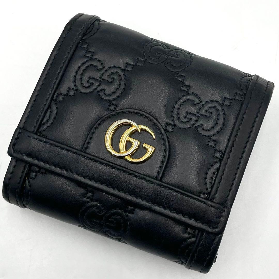 極美品● グッチ 折り財布 二つ折り GG マトラッセ ブラック レザー