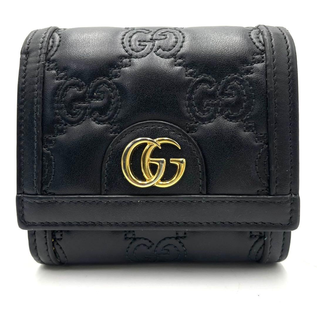 極美品● グッチ 折り財布 二つ折り GG マトラッセ ブラック レザー