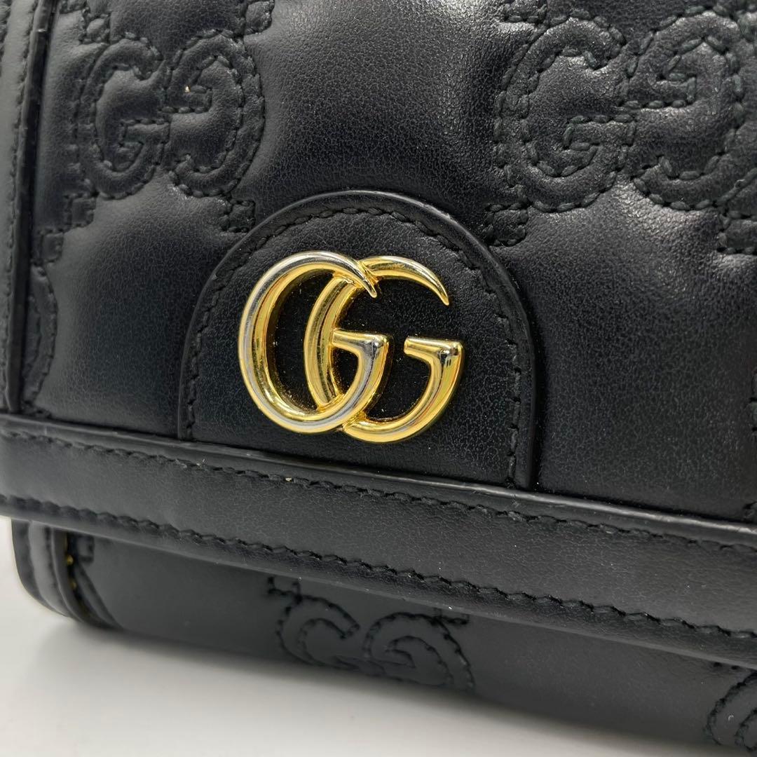 極美品● グッチ 折り財布 二つ折り GG マトラッセ ブラック レザー