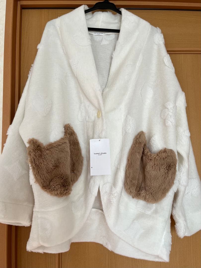 ★新品ワコール「ツモリチサト 」猫あったかもこもこショートガウン★サイズL★