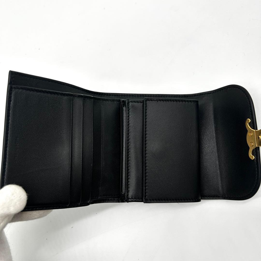 【美品】セリーヌ スモール フラップ ウォレット 三つ折り財布 レザー 黒