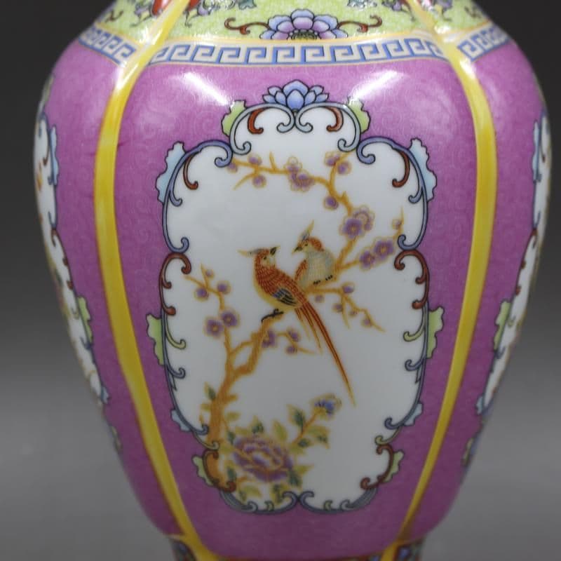 大清雍正蒔金琺瑯彩花鳥花口瓶 景徳鎮 陶磁器 装飾品 現代工芸品 美術品 置物