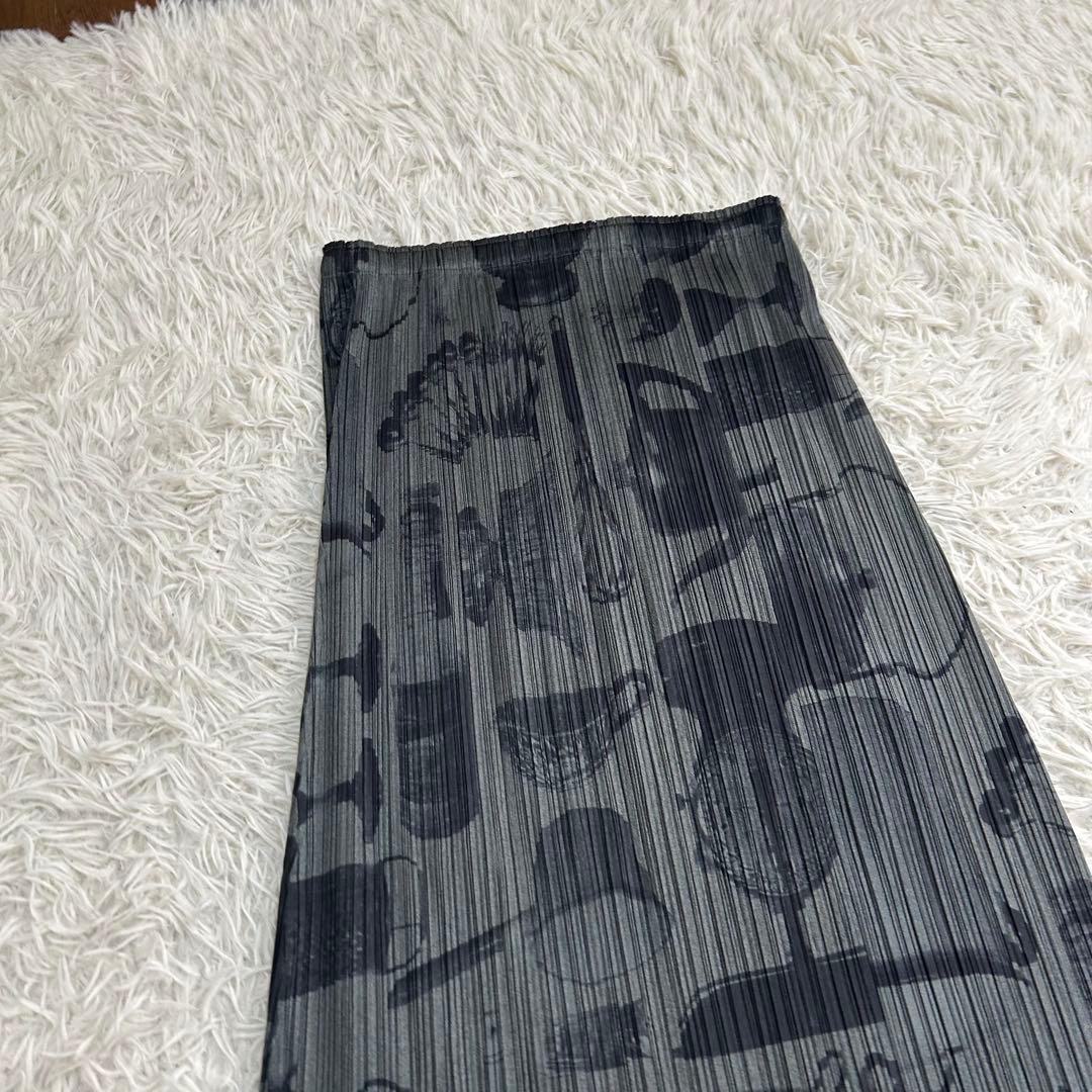 13322 PLEATS PLEASE 食器柄 転写 ロングスカート グレー 5