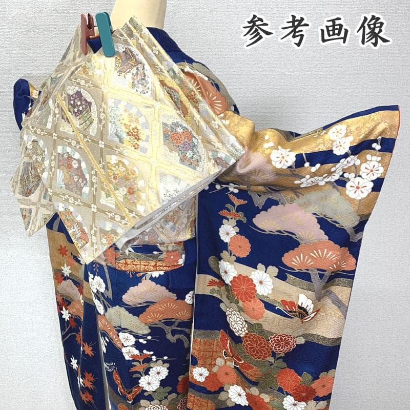 601z21〇人気色！ 古典柄 振袖 紺色 地紋 金彩 金駒刺繍〇成人式 結婚式