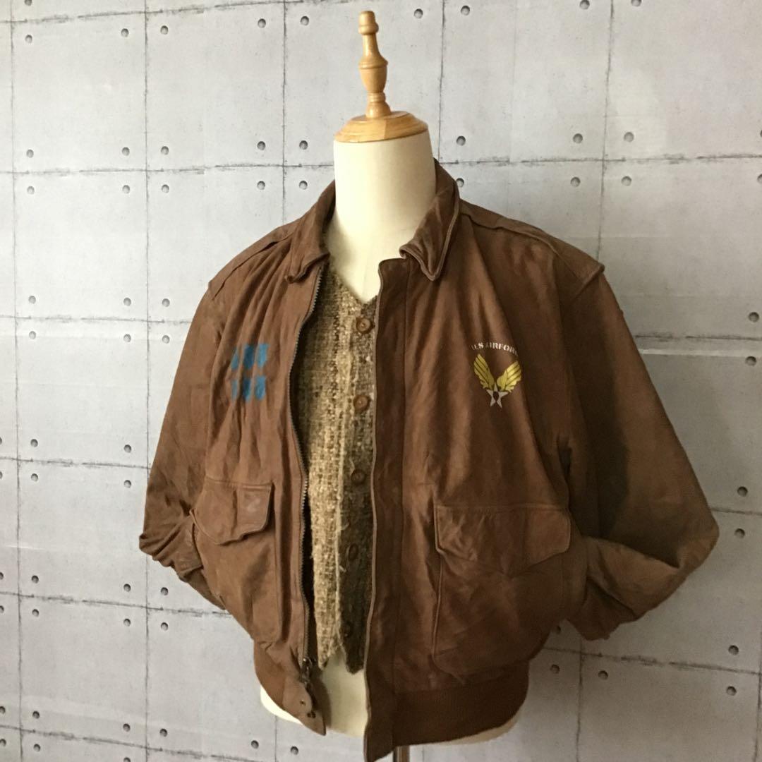 【希少】80s ビンテージ A-2 レザー フライトジャケット 爆弾 ペイント