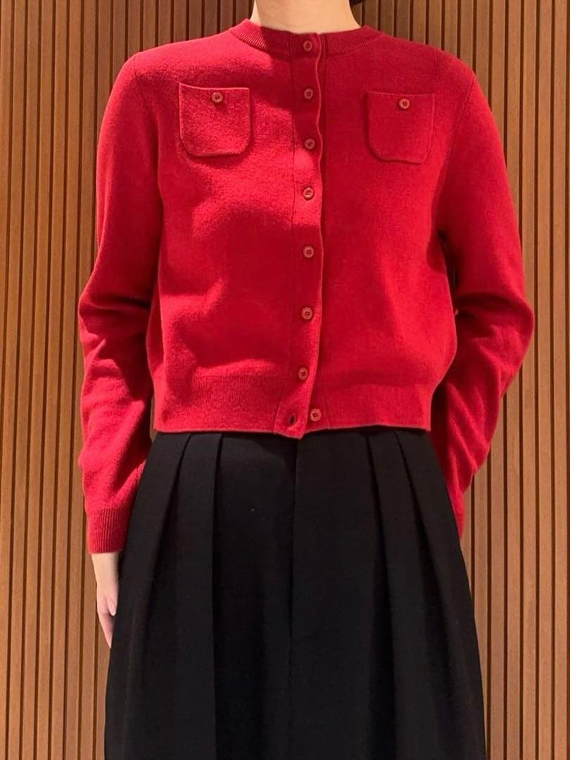 【確実正規品】CABaN コットンカシミヤクルーネックカーディガン レッド