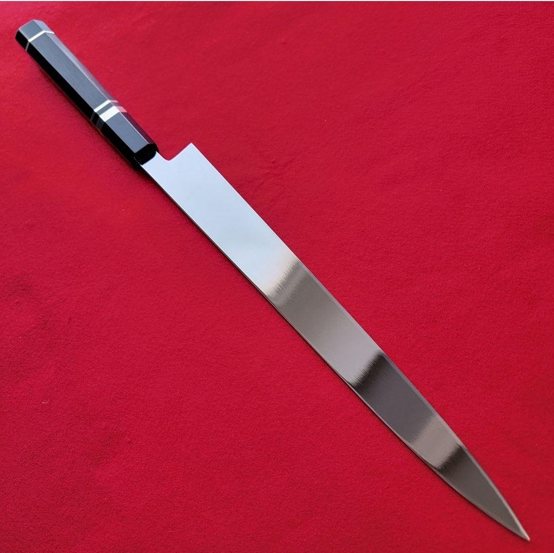 鞘付 尺寸300mm V金10号 鏡面仕上げ 本焼 柳刃包丁 刺身 黒壇