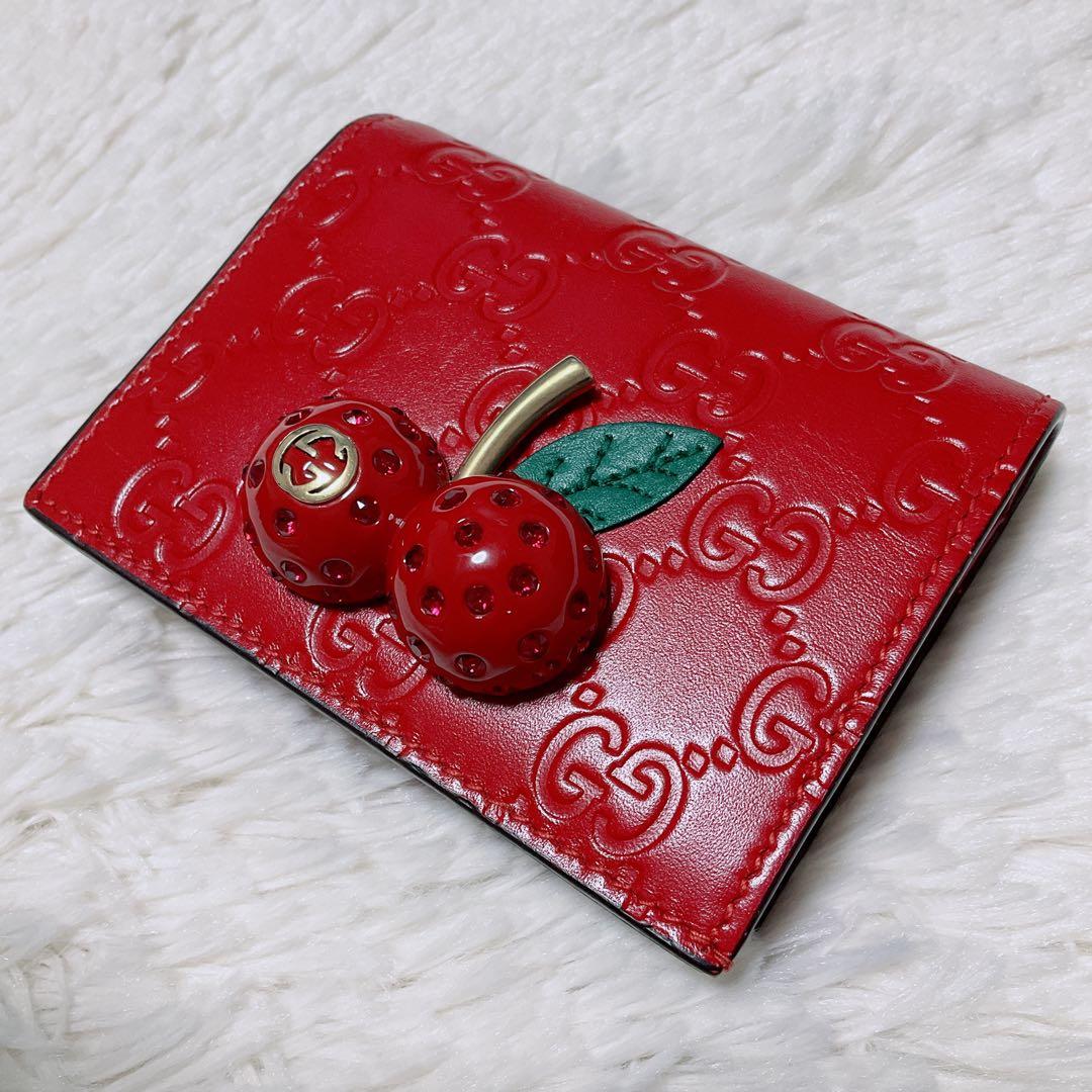 ♡超極美品♡GUCCI グッチ 二つ折り財布 GGシマ チェリー さくらんぼ 赤