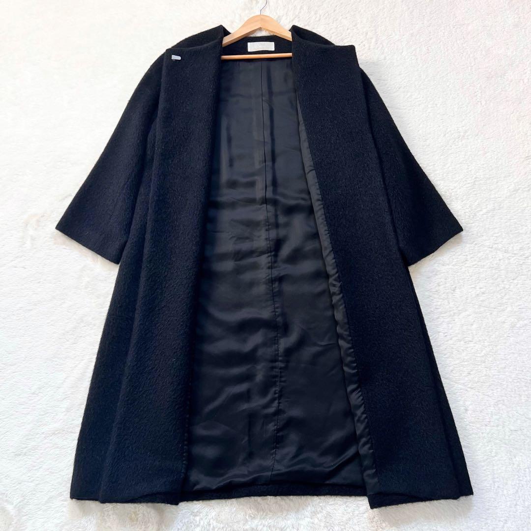 【plage プラージュ】美品 シャギー ノーカラーコート アルパカ ロング 黒