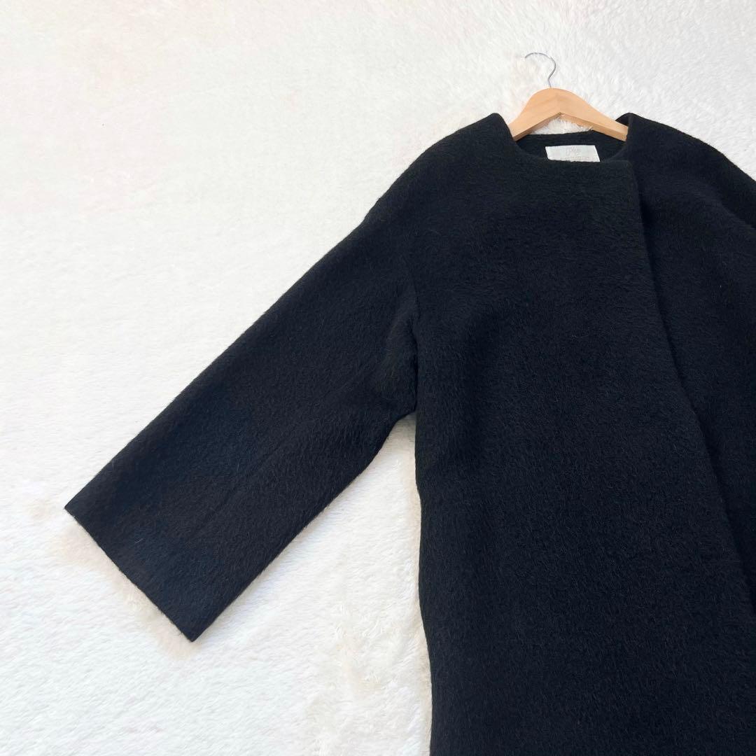 【plage プラージュ】美品 シャギー ノーカラーコート アルパカ ロング 黒