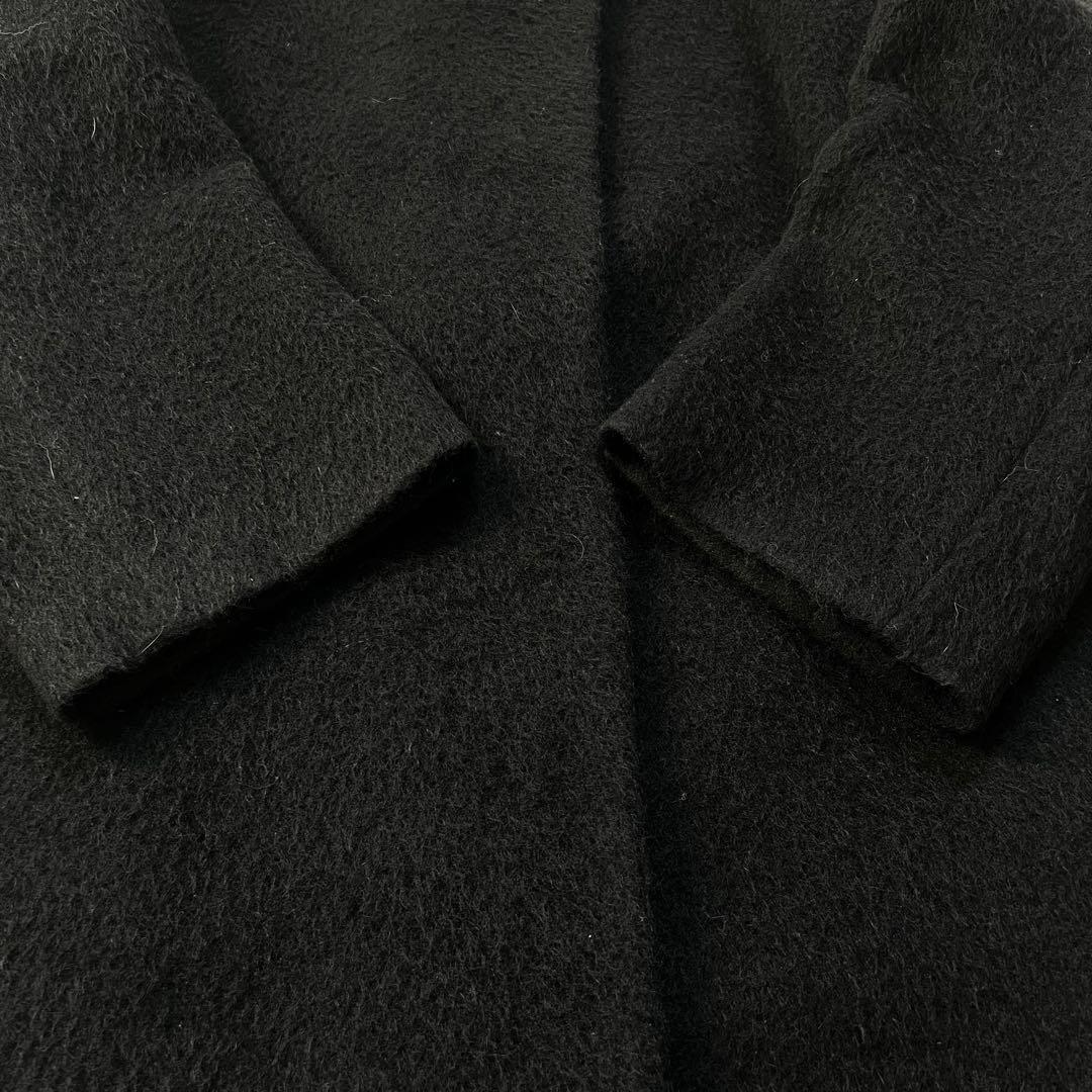 【plage プラージュ】美品 シャギー ノーカラーコート アルパカ ロング 黒