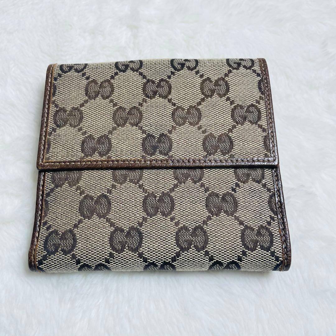 未使用級　正規品GUCCI グッチGGキャンバス ホースビット 二つ折り財布