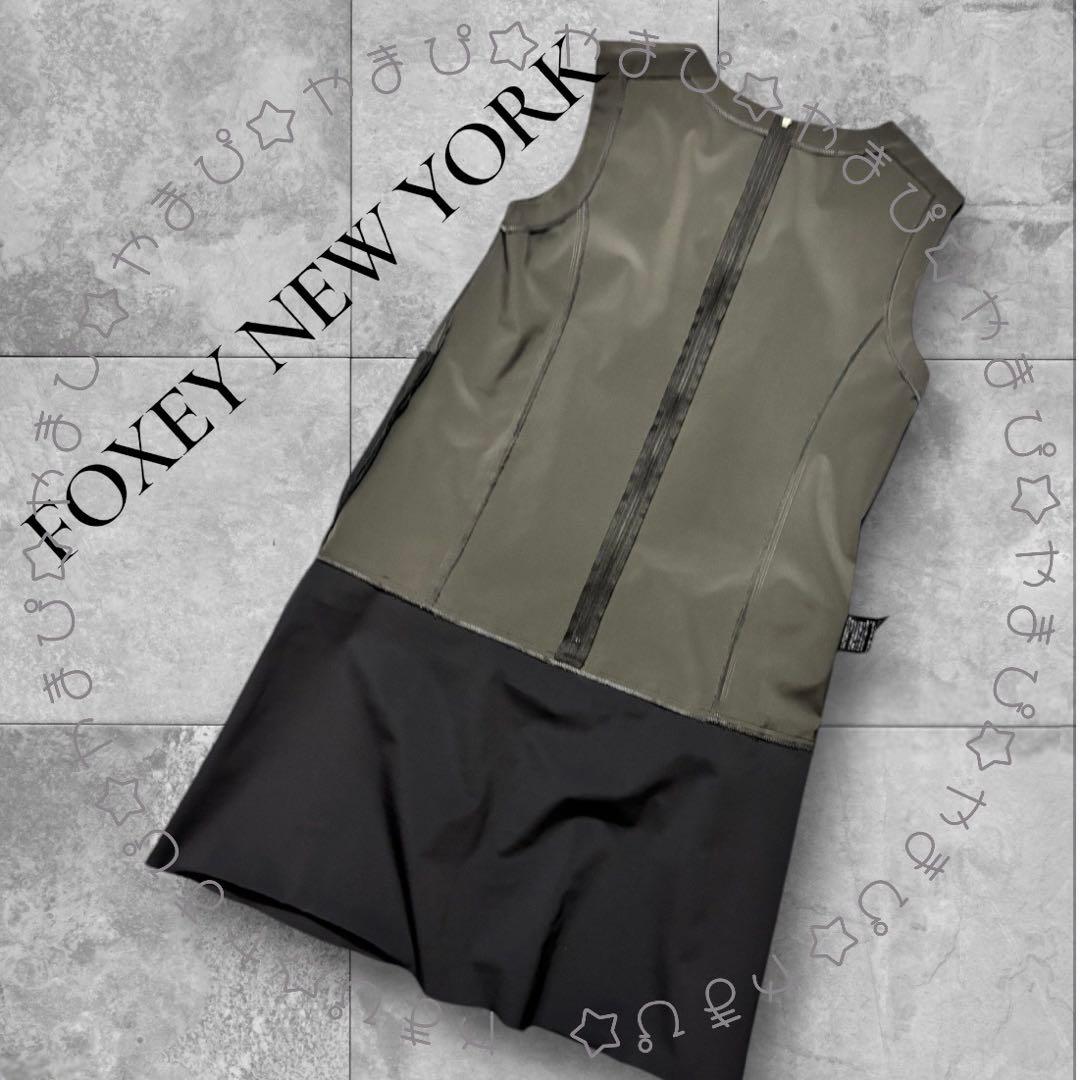 美品 FOXY NEW YORK フリル バイカラーノースリーブワンピース