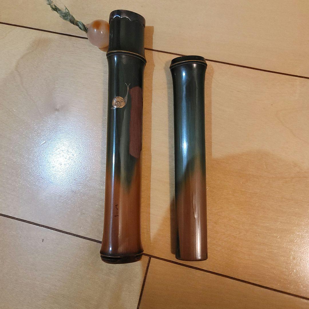煙管入れ キセル 骨董 根付 腰提 腰差 緒締玉 瑪瑙 橋本市蔵 はし一 在銘