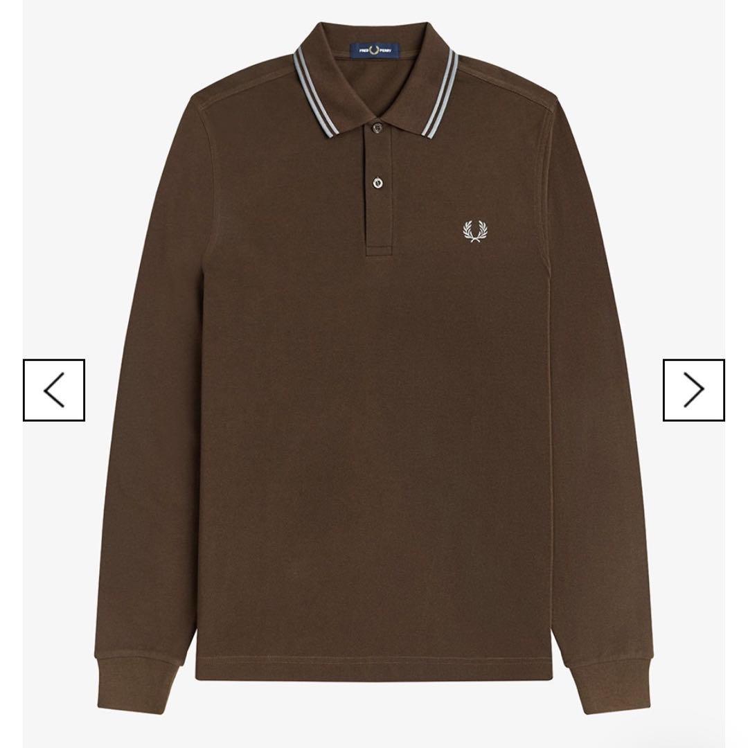 し*ー様 FRED PERRY ブラウン 水色 長袖ポロシャツ M3636