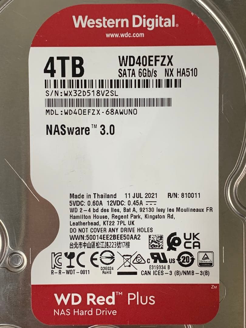 WD Red Plus 4TB NAS HDD WD40EFZX 正常品