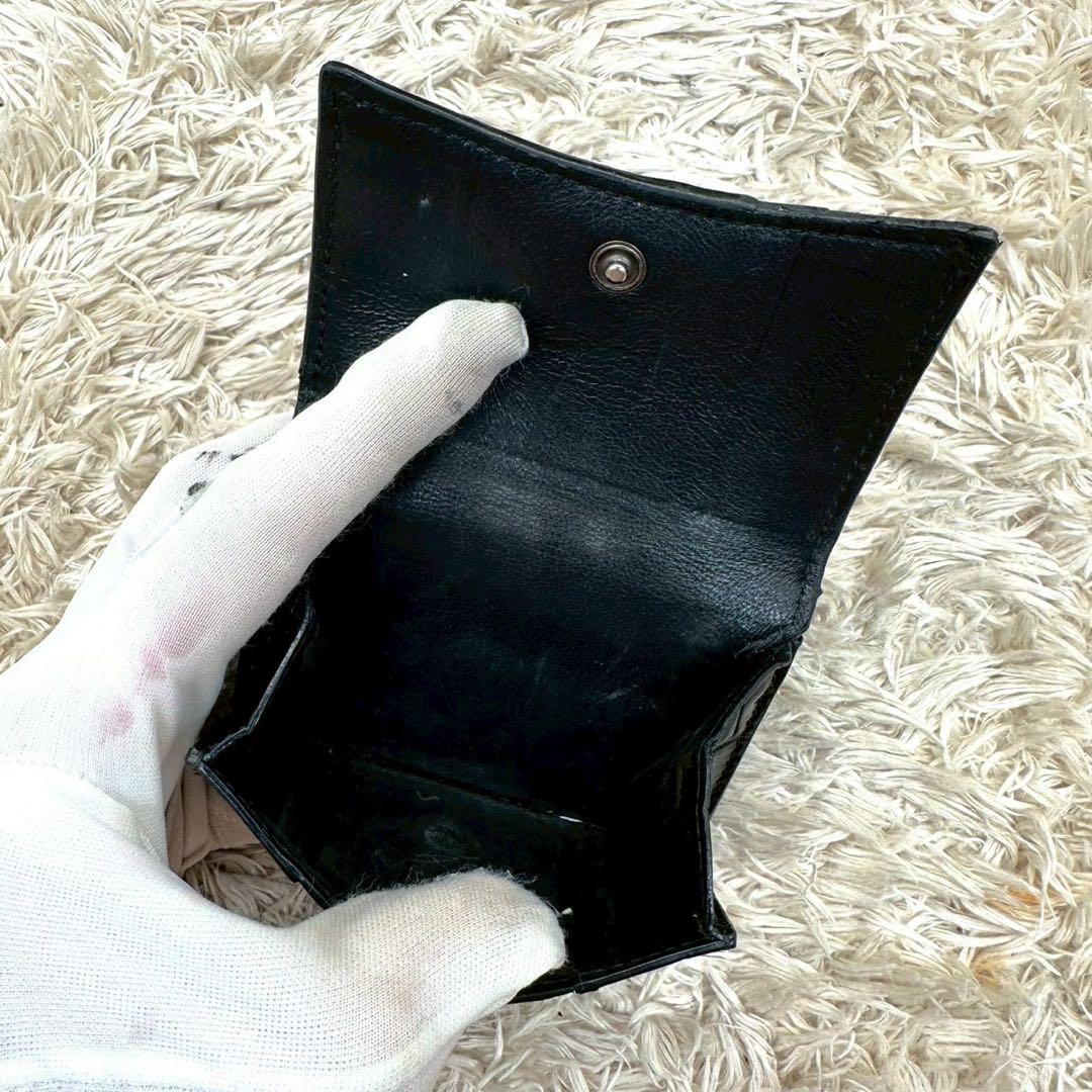 【美品】バレンシアガ 三つ折財布 ブラック アワーグラス クロコ Bロゴ