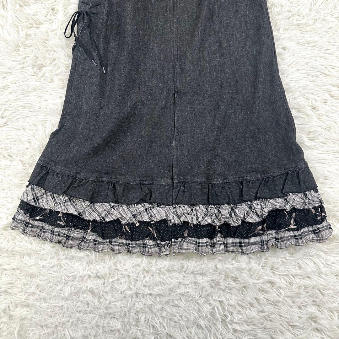 美品✨ ピンクハウス デニム フリル スカート 編み上げリボン スリット　L