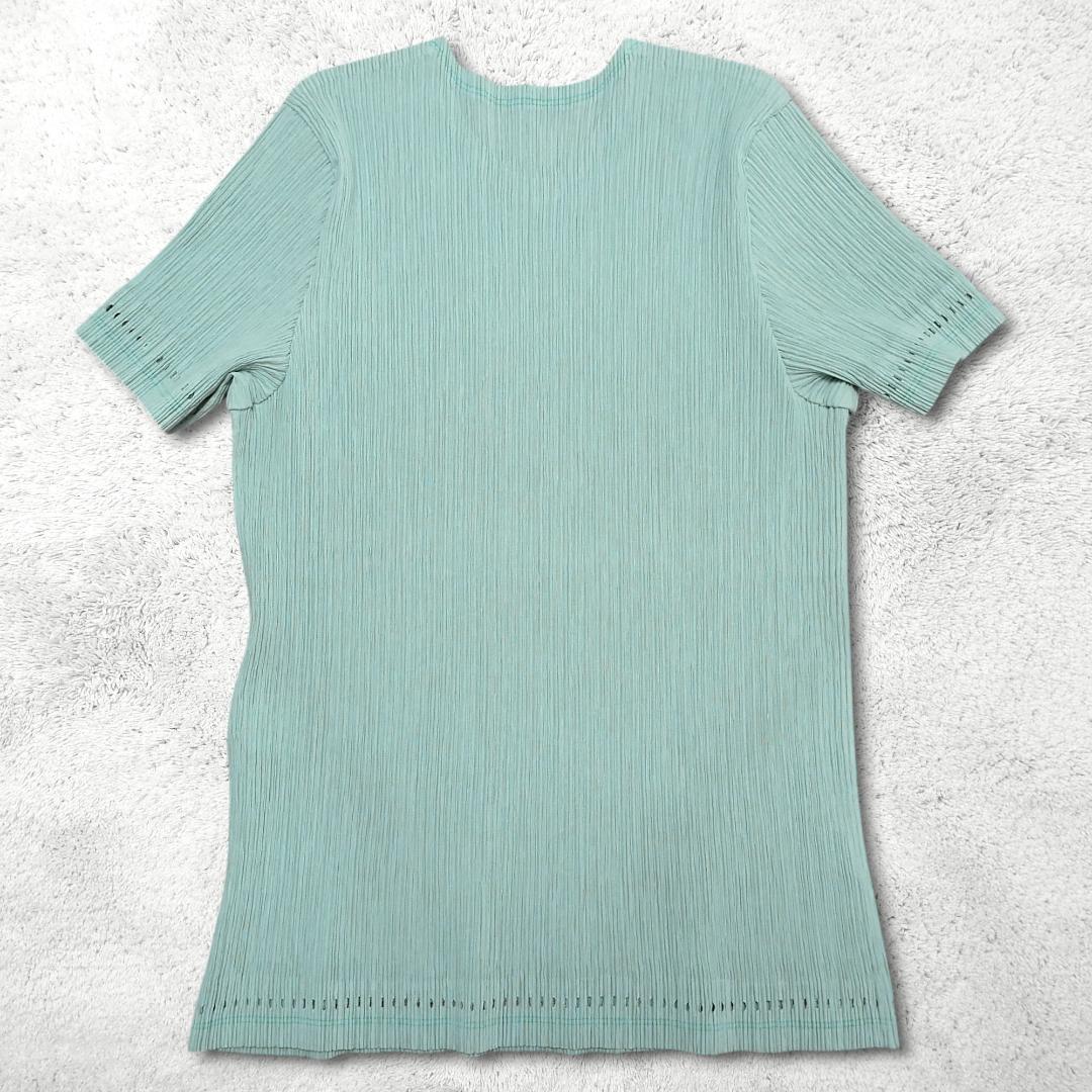 美品【イッセイミヤケ】プリーツ 半袖カットソー M ミントグリーン ISSEY