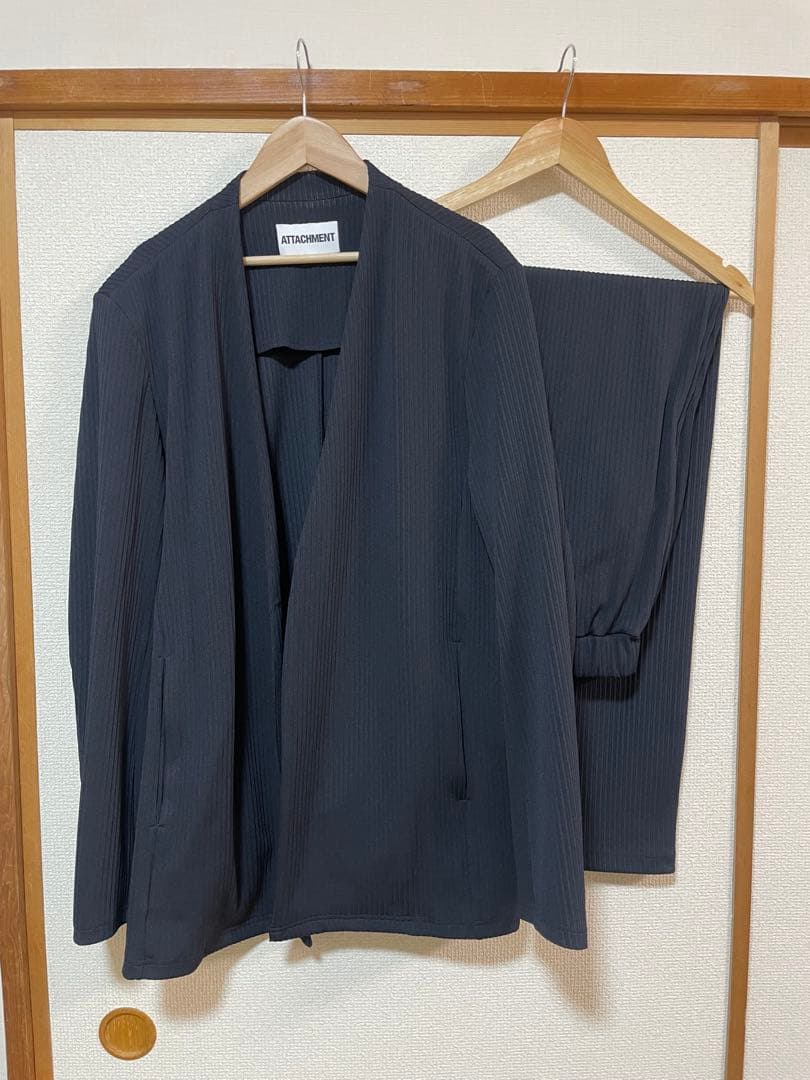 attachment PE stretch rib セットアップ navy 3
