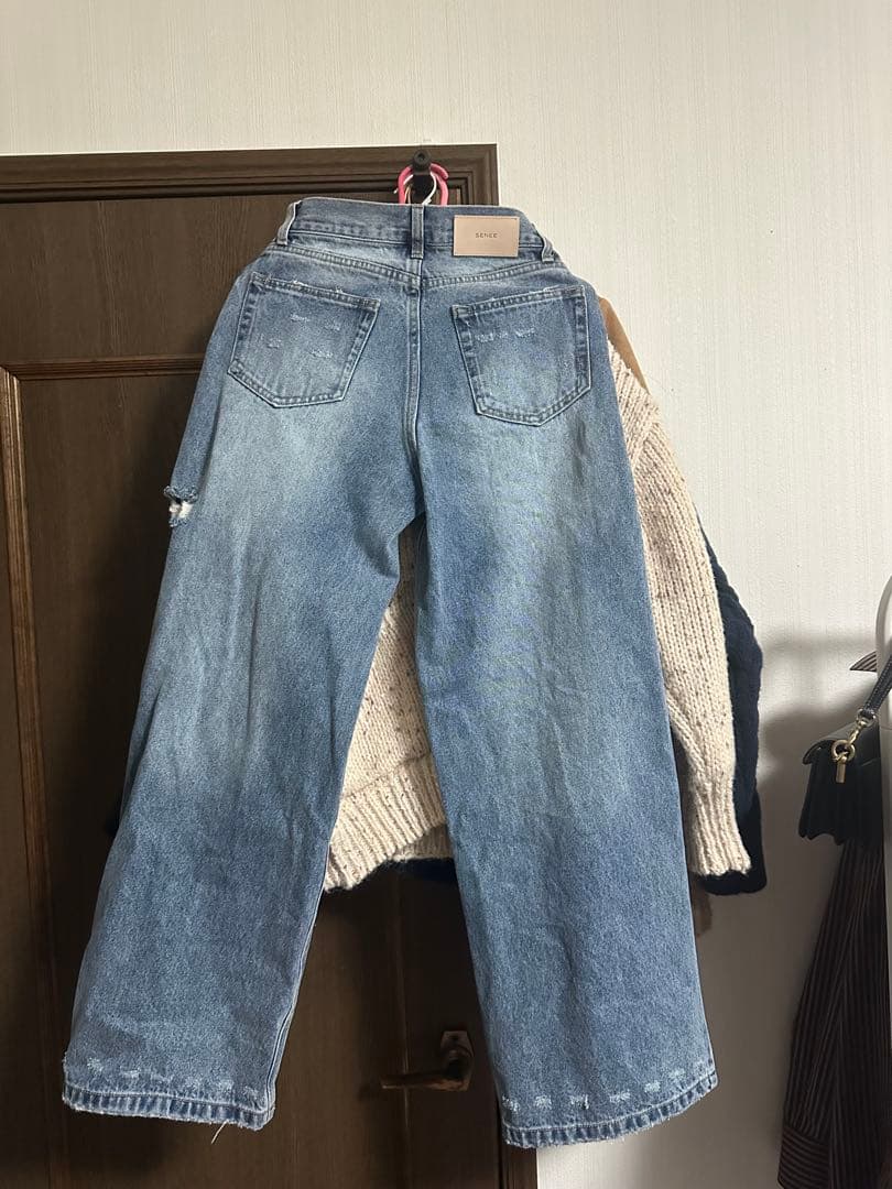 SENEE ダメージ加工 ワイドレッグデニム