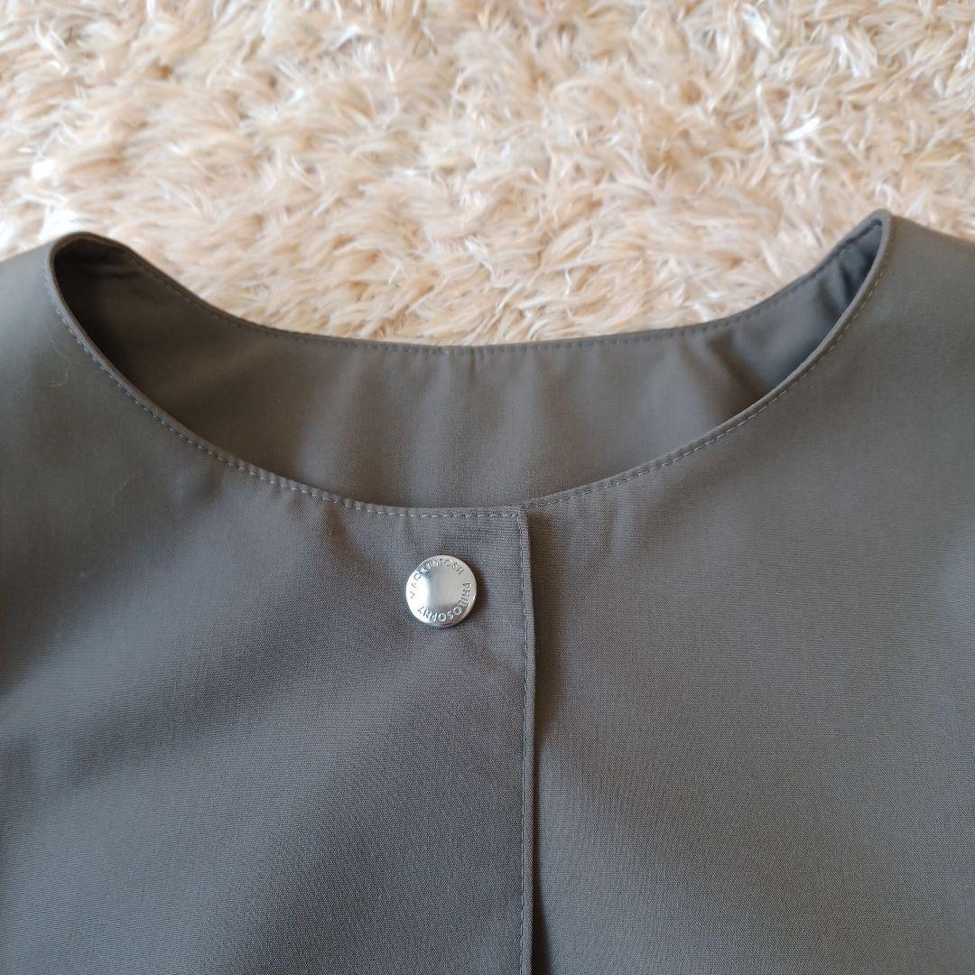 美品　マッキントッシュフィロソフィー　ドーリー　ノーカラーロングコート　カーキ