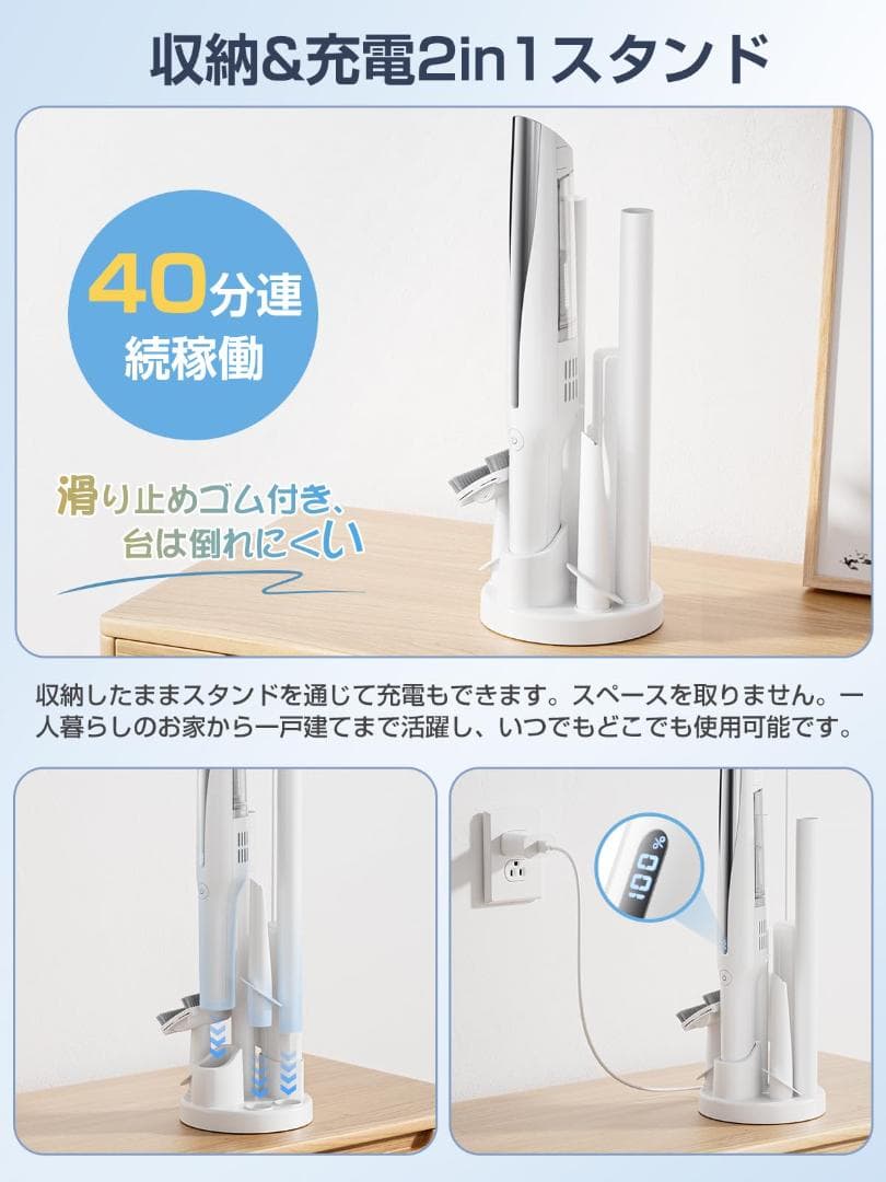 新品未使用　掃除機 コードレス 軽量 【置くだけ充電】 38Kpa強力吸引