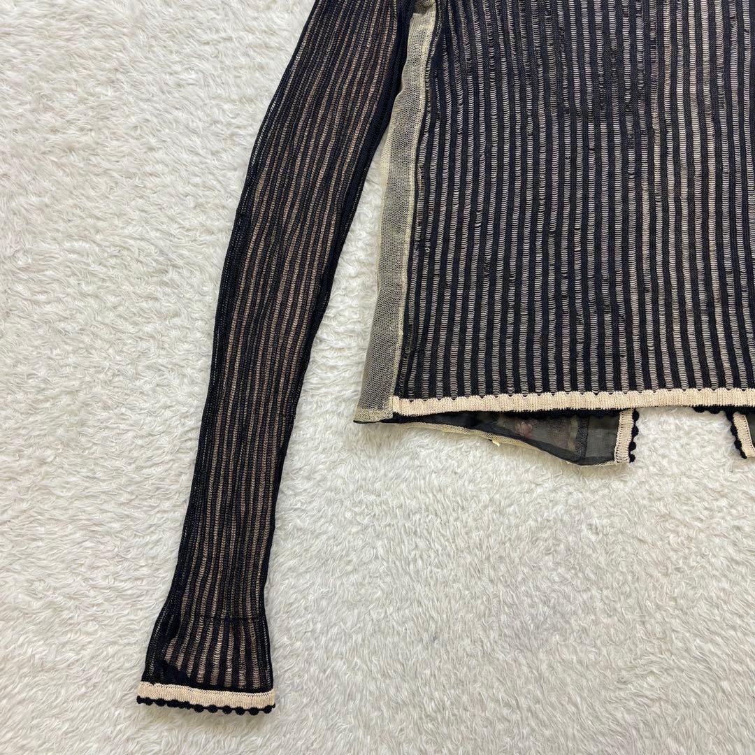 アンナモリナーリ【F】黒×薄茶系 刺繍＆ビーズ ネットカーディガン 薄手 透け感