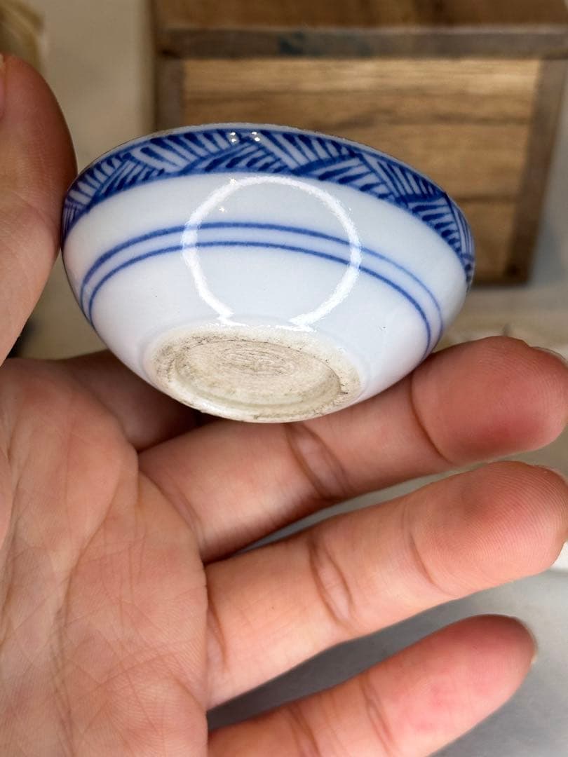 竹泉」造 青花染付 香合 風景図 共箱 共布 底款あり