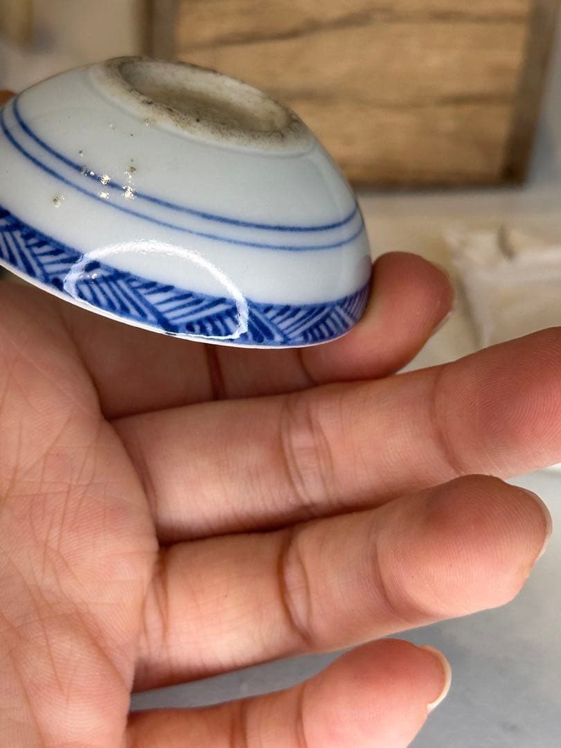 竹泉」造 青花染付 香合 風景図 共箱 共布 底款あり