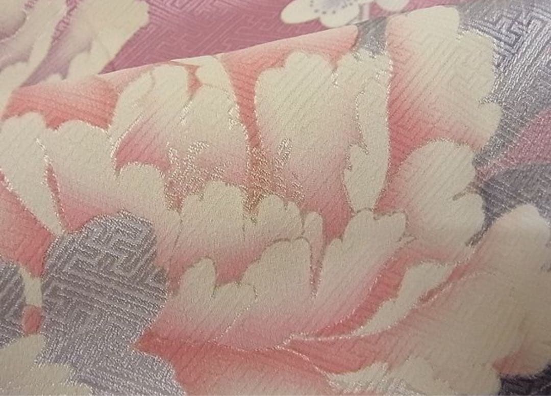 【高級訪問着】 枝花文　暈し染め　銀彩　ロング丈　 正絹　逸品✨No.064❤️