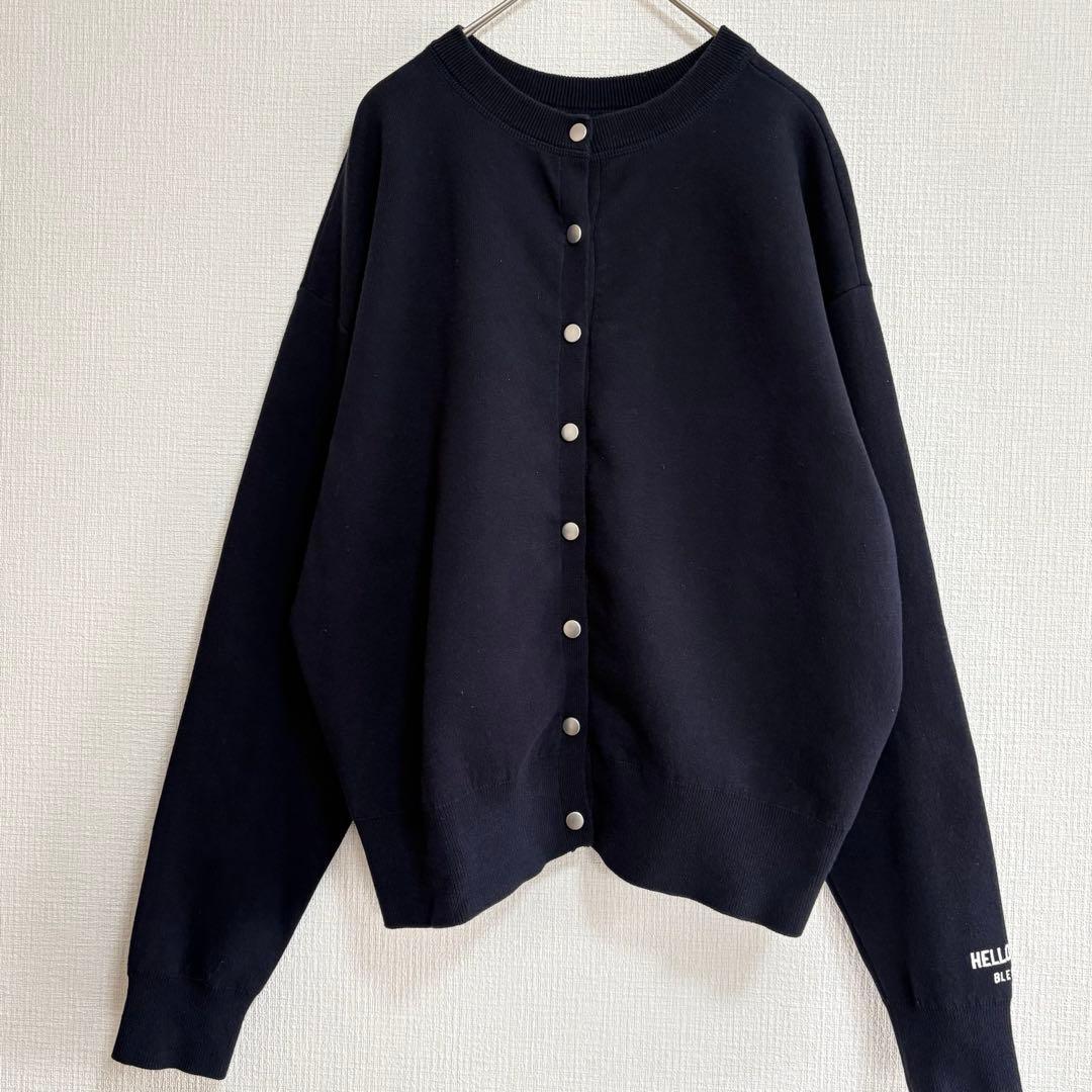 スピックアンドスパン 2WAYスナップボタンロゴニット ネイビー カーディガン