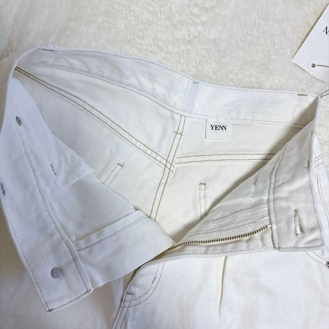 【新品】YENN イエン　デニム　ハイライズ タック ワイド パンツ 白　38