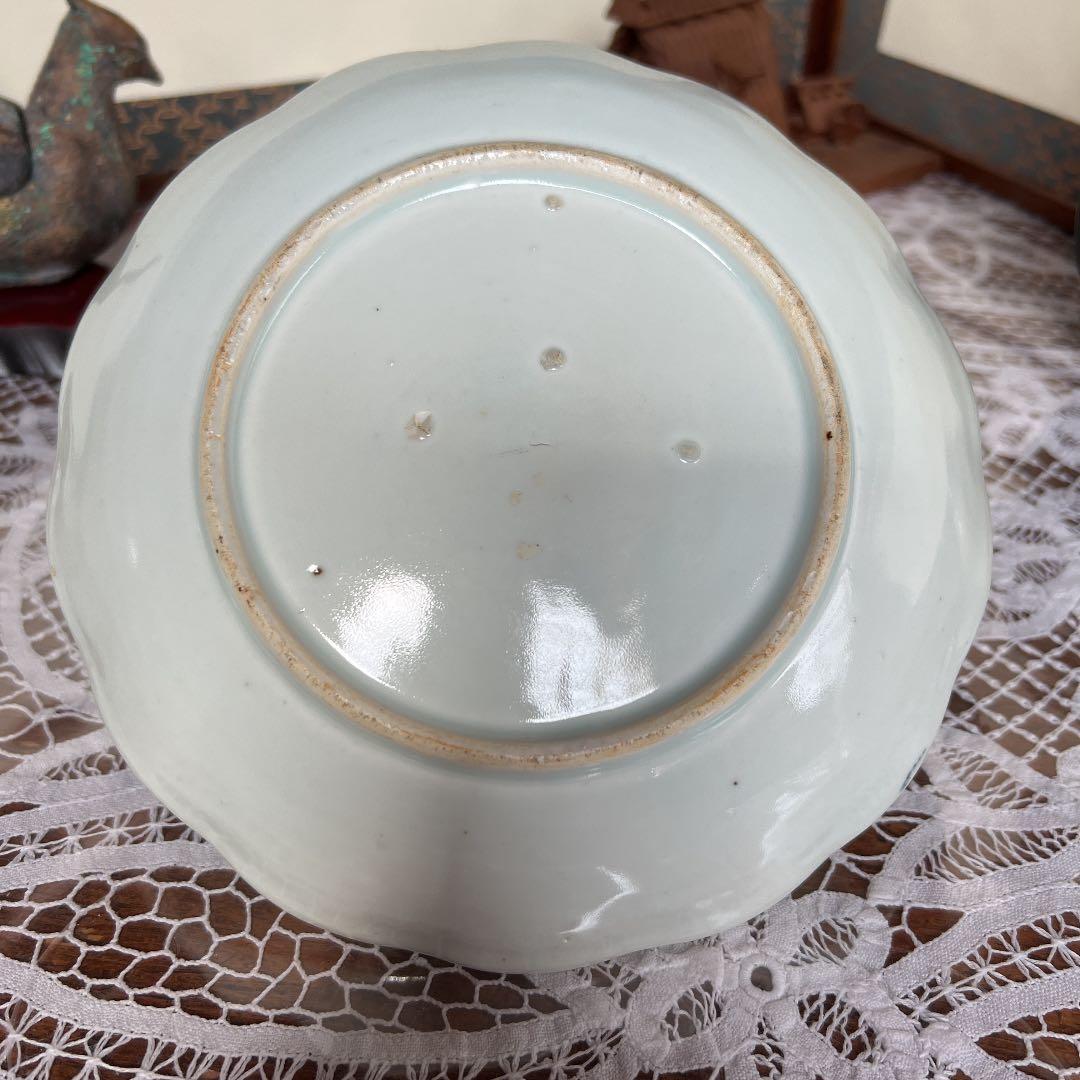藍九谷氷砕鷺草花紋上手江戸期　極美品