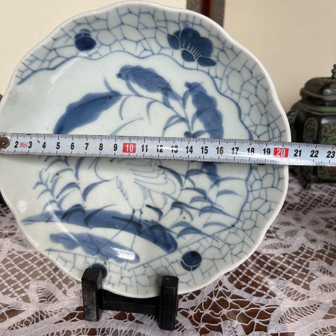 藍九谷氷砕鷺草花紋上手江戸期　極美品