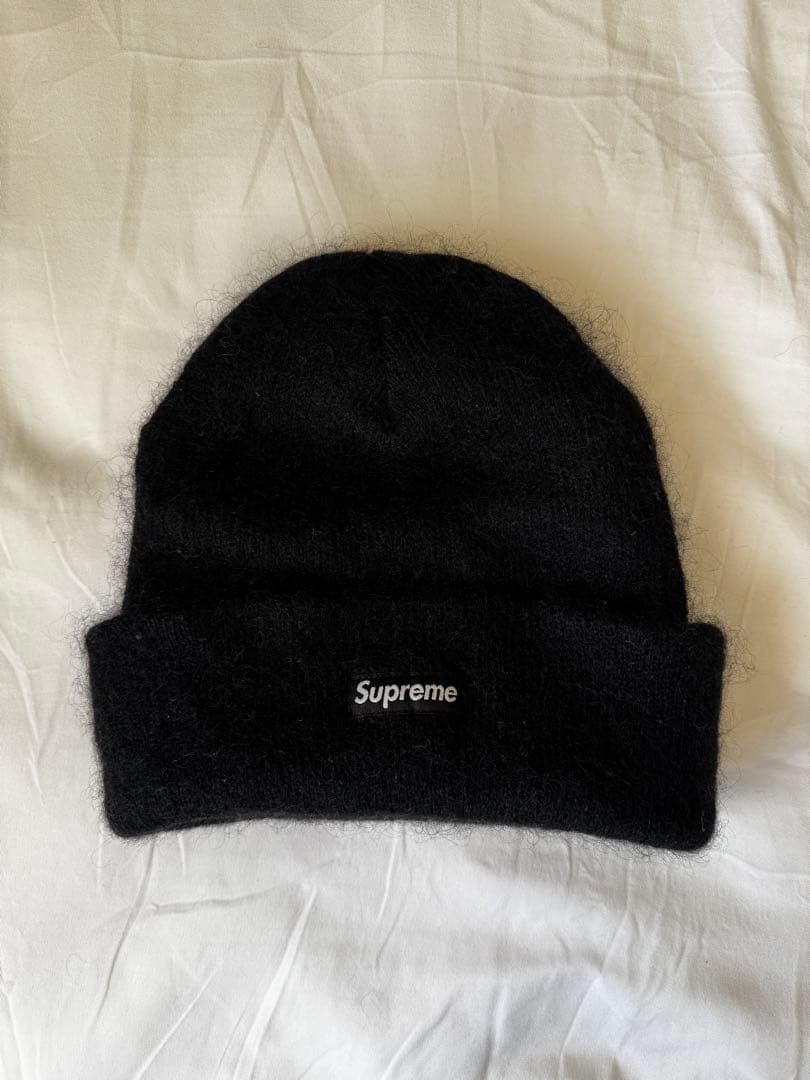 Supreme 黒 モヘアニット帽
